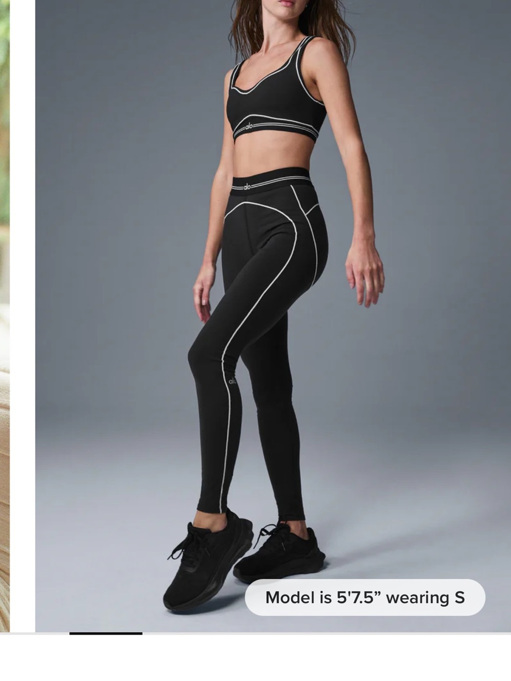 ALO Yoga Black Leggings with White Contrast Piping